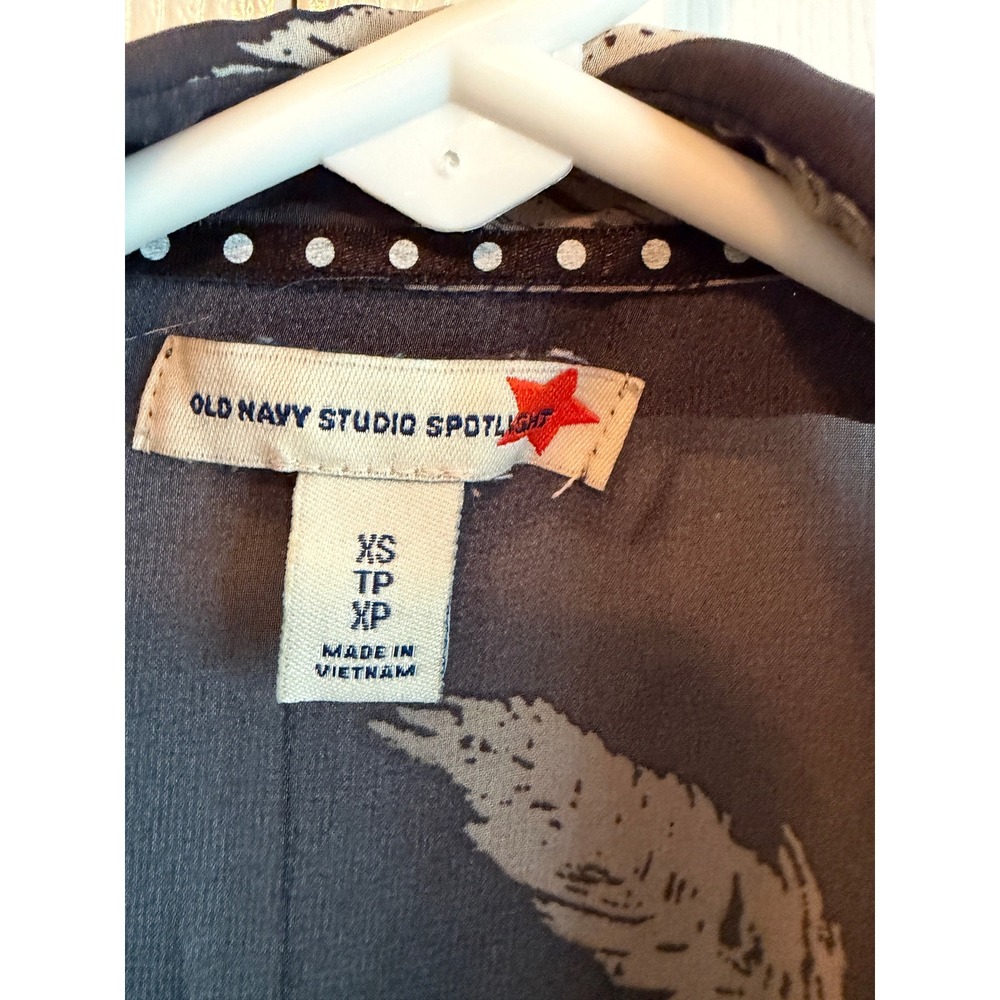 Old Navy Studio Spotlight Feather Print Shirt Dress Navy Blue Orange Womens XS - Picture 3 of 4